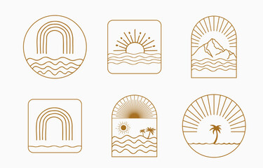 Collection of line design with sun.Editable vector illustration for website, sticker, tattoo,icon