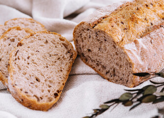 Whole wheat bread with seeds close up