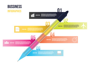Infographics arrow chart design element,6 options design for business or finance layout template Vector Stock Illustration.