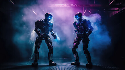 Fototapeta na wymiar Robots dance at a nightclub. AI generated