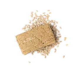 Halva Pieces Isolated, Sunflower Halawa, Halvah or Halwa on White Background