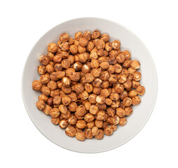 Nut Kernels, Hazelnuts Pile on Plate Isolated, Healthy Organic Nuts Group, Nut Kernels on White
