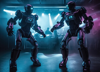 Obraz premium Robots dance at a nightclub. AI generated