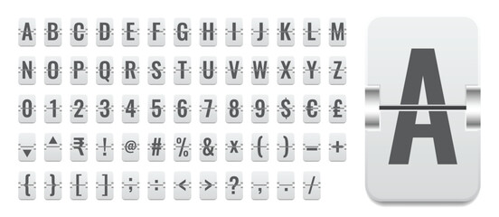 Flip board or display scoreboard alphabet, numeric and stock currency exchange symbol set