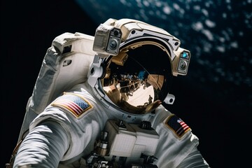 Obraz na płótnie Canvas An astronaut conducting a spacewalk outside the ISS, , bokeh Generative AI