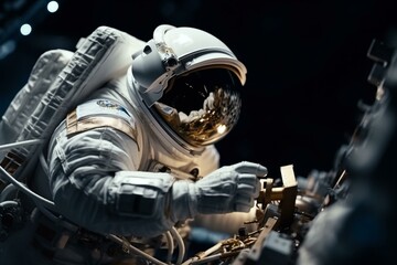 An astronaut repairing a spacecraft in orbit, bokeh Generative AI