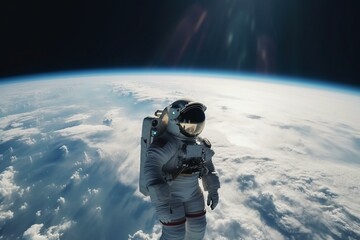 Obraz na płótnie Canvas An astronaut floating above the clouds on Earth, bokeh Generative AI