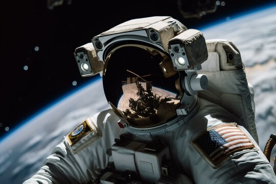 An astronaut conducting a spacewalk outside the ISS, , bokeh Generative AI
