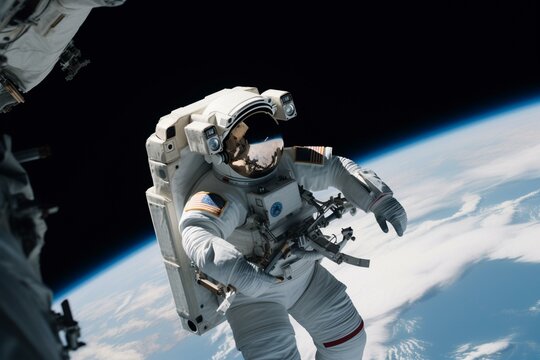 An astronaut on a spacewalk, with Earth in the background Generative AI