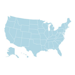 Fototapeta na wymiar USA Map Mono Color High Detail Separated all states