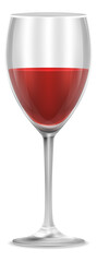 Wine glass with red alcohol drink. Realistic beverage