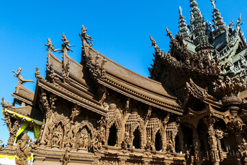 Beautiful Wooden Figures and Statues in the Sanctuary of Truth in Pattaya, Thailand