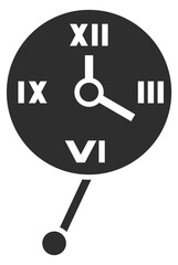 Retro wall clock with pendulum. Time black icon