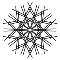 Obraz premium Abstract modern geometric floral shape circular symmetric pattern design in black color on transparent background 