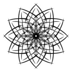 Obraz premium Abstract modern geometric floral shape circular symmetric pattern design in black color on transparent background 