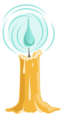 Green flame candle icon. Cartoon magic fire