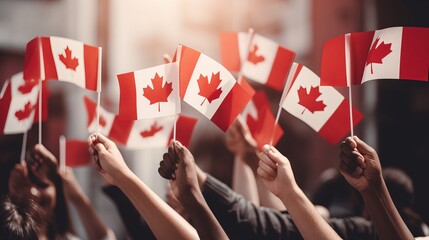 Fototapeta na wymiar July 1st - Happy Canada day illustration of People with Canada flag, Generative ai