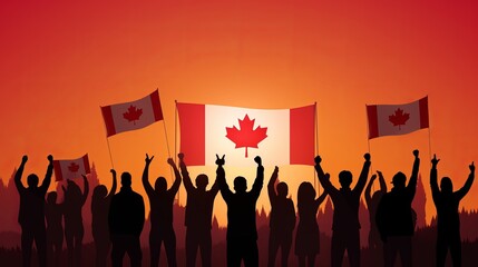 July 1st - Happy Canada day illustration of People with Canada flag, Generative ai