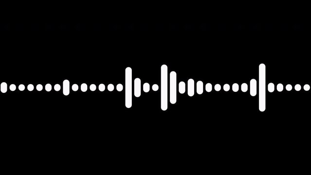 4k abstract music sound wave or audio wavefrom isolated on black background.Line digital minimalist voice and soundtrack wave equalizer.Shape line volume or speech symbol animated background.