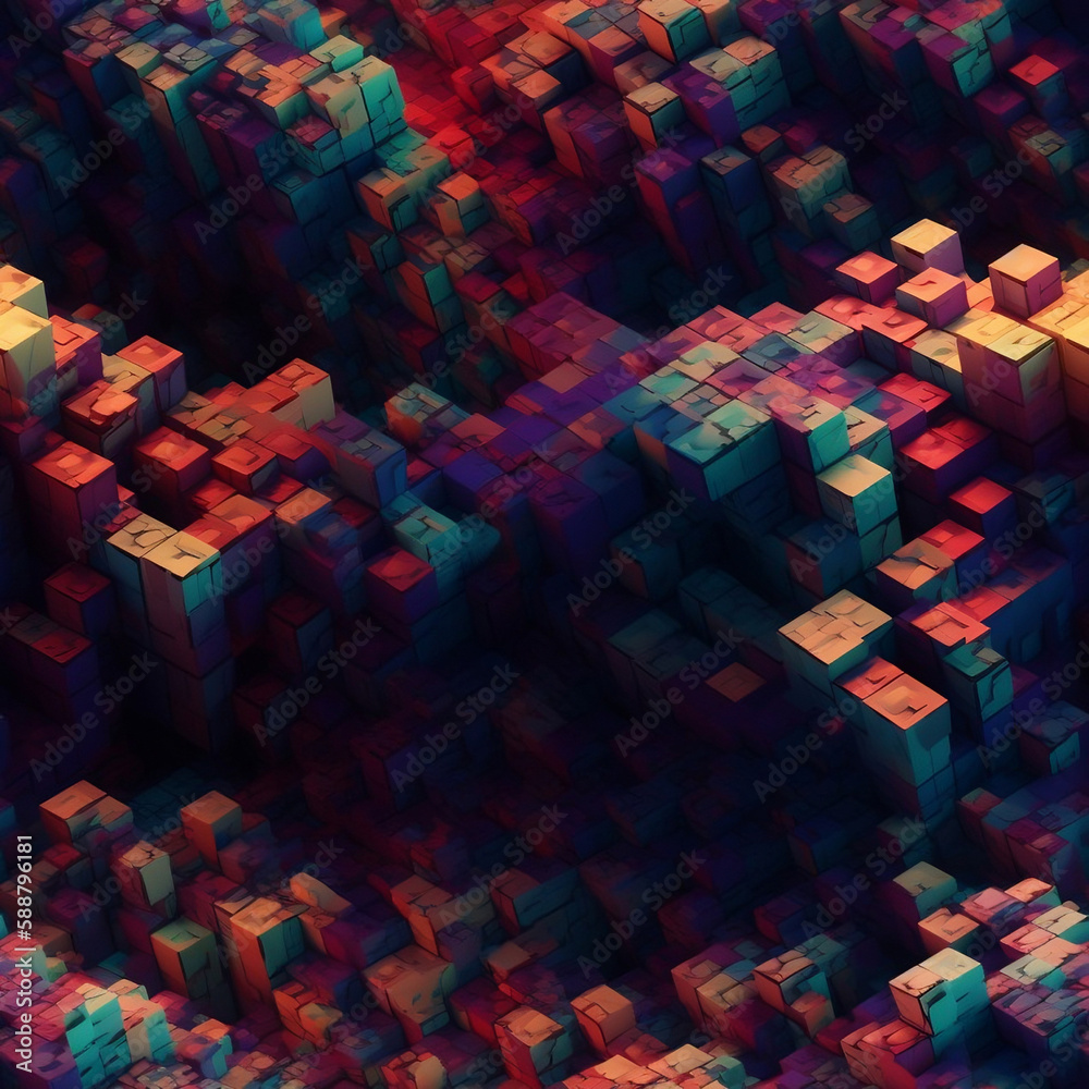 Wall mural **tiled** digital cube pattern, created with generative ai