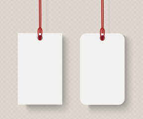 Vector realistic two price tags with shadow on transparent background.