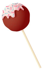Chocolate lolipop. Round hard candy on wooden stick