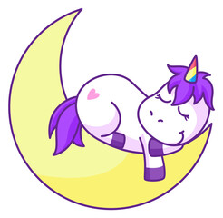 Unicorn sleep on moon crescent. Sweet dreams icon