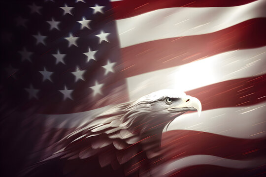 Eagle on the background of the American flag, Memorial or Independence Day, Generative AI 2