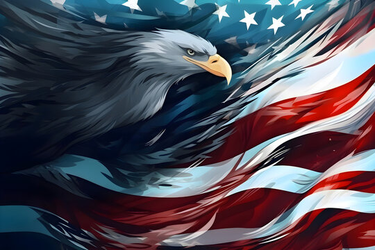 Eagle on the background of the American flag, Memorial or Independence Day, Generative AI 4
