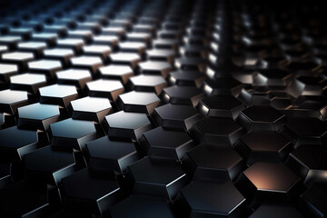 Obraz premium Beautiful metal hexagonal futuristic abstract shapes wallpaper background design texture pattern. Decorative metallic design decoration. Ai generated
