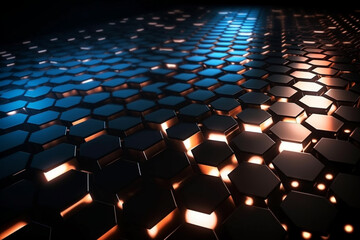 Obraz premium Beautiful metal hexagonal futuristic abstract shapes wallpaper background design texture pattern. Decorative metallic design decoration. Ai generated