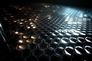 Obraz premium Beautiful metal hexagonal futuristic abstract shapes wallpaper background design texture pattern. Decorative metallic design decoration. Ai generated