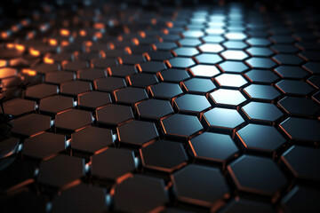 Obraz premium Beautiful metal hexagonal futuristic abstract shapes wallpaper background design texture pattern. Decorative metallic design decoration. Ai generated