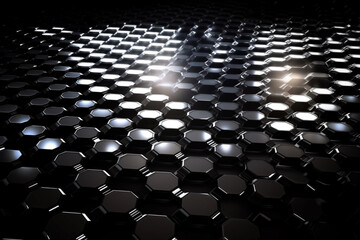 Fototapeta premium Beautiful metal hexagonal futuristic abstract shapes wallpaper background design texture pattern. Decorative metallic design decoration. Ai generated