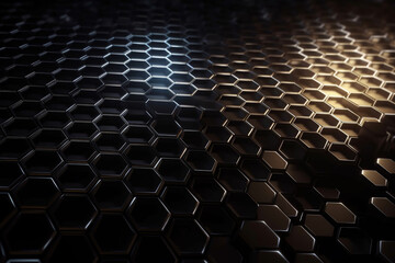 Obraz premium Beautiful metal hexagonal futuristic abstract shapes wallpaper background design texture pattern. Decorative metallic design decoration. Ai generated