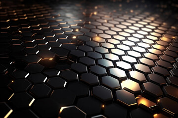 Obraz premium Beautiful metal hexagonal futuristic abstract shapes wallpaper background design texture pattern. Decorative metallic design decoration. Ai generated