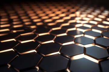 Obraz premium Beautiful metal hexagonal futuristic abstract shapes wallpaper background design texture pattern. Decorative metallic design decoration. Ai generated