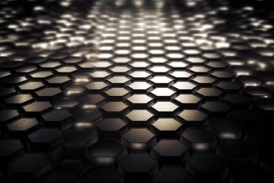 Beautiful metal hexagonal futuristic abstract shapes wallpaper background design texture pattern. Decorative metallic design decoration. Ai generated © dragomirescu