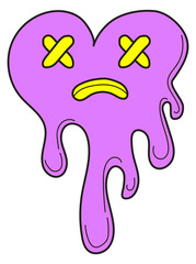 Trendy psychedelic sticker. Dead heart surreal element