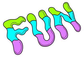 Fun word in neon surreal style. Trendy psychedelic sticker