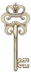 Royal skeleton key. Bronze medieval metal ornament