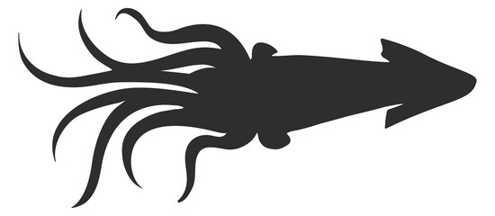 Squid black silhouette. Underwater wild fauna icon