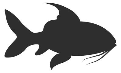 Catfish black silhouette. Deep underwater fish icon