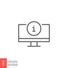 Monitor alert icon. Exclamation mark, computer, technology concept. Simple outline style. Thin line symbol. Vector illustration isolated on white background. Editable stroke EPS 10.