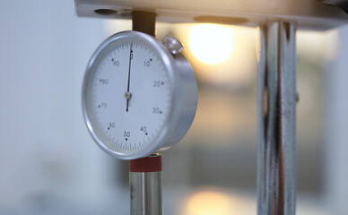 Scale of analog hardness testing machine used to measure the hardness of plastics or wood for...