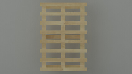 3D front view of light wooden pallet on gray background