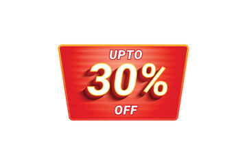 Sale Discount Label. Rounded Triangle Shape Sale Promotion Stamp. Price Upto 30% Off Tag. Red Color Sale Label.
