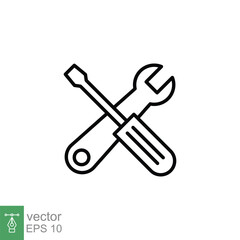 Maintenance icon. Wrench and screwdriver crossed construction tools, fix, repair concept. Simple outline style. Thin line symbol. Vector illustration isolated on white background. EPS 10.