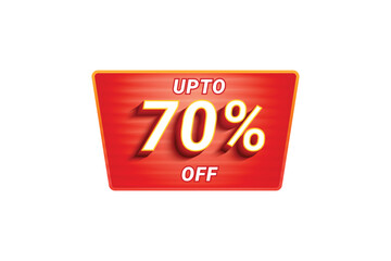 Sale Discount Label. Rounded Triangle Shape Sale Promotion Stamp. Price Upto 70% Off Tag. Red Color Sale Label.