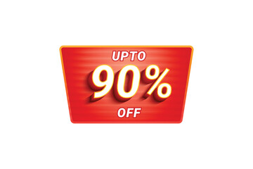 Sale Discount Label. Rounded Triangle Shape Sale Promotion Stamp. Price Upto 90% Off Tag. Red Color Sale Label.